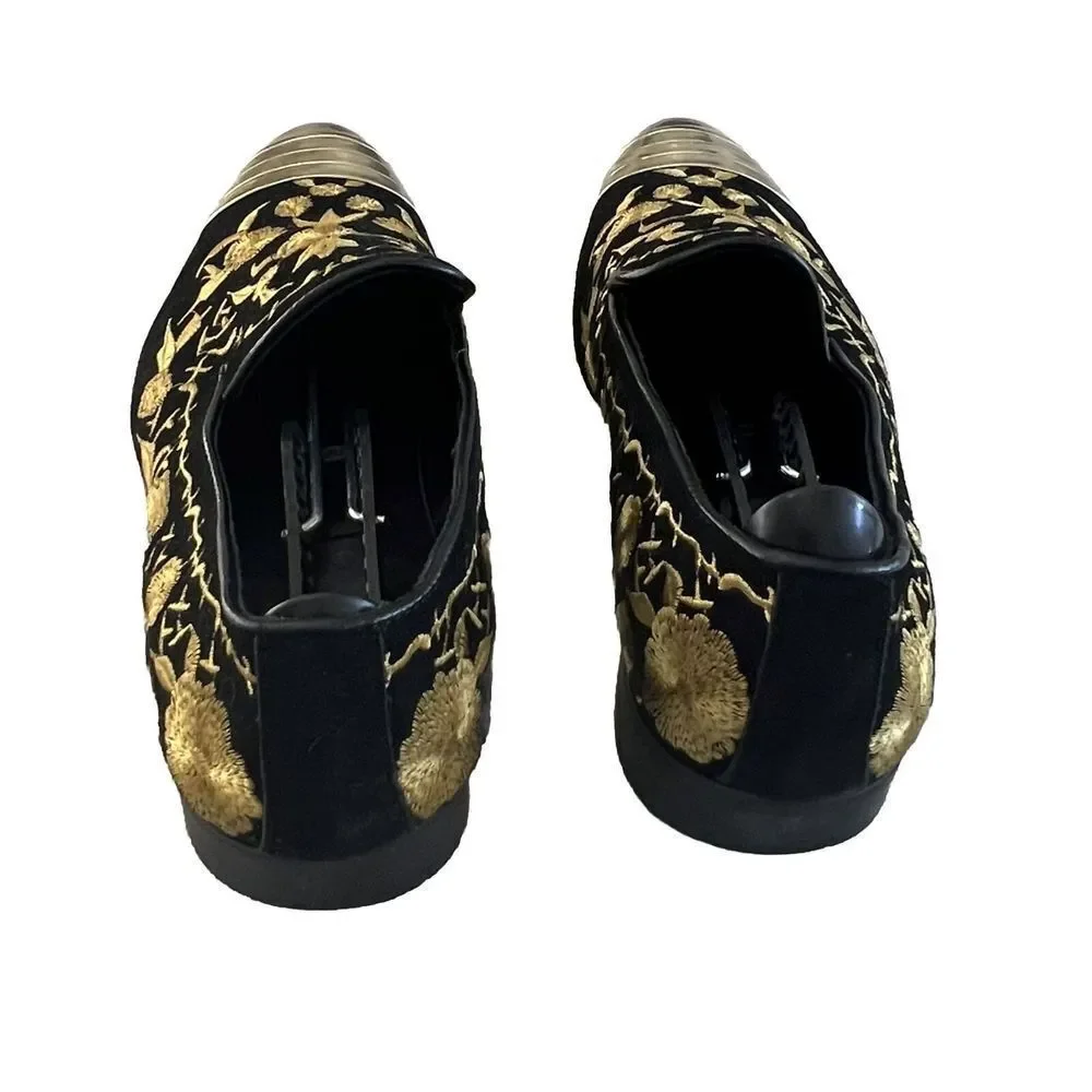 HUN Fashion Slip On Gold Cap Toe Embroidered Shoe Sz‎ 10.5